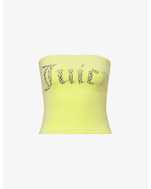 Juicy Couture Yellow Rhinestone-embellished Slim-fit Velour Top