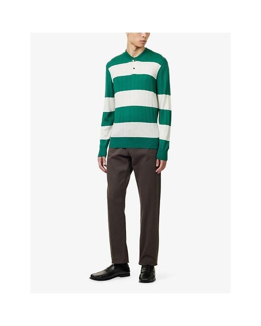 Dunhill Green Striped Ribbed Cashmere-Blend Rugby Jumper for men