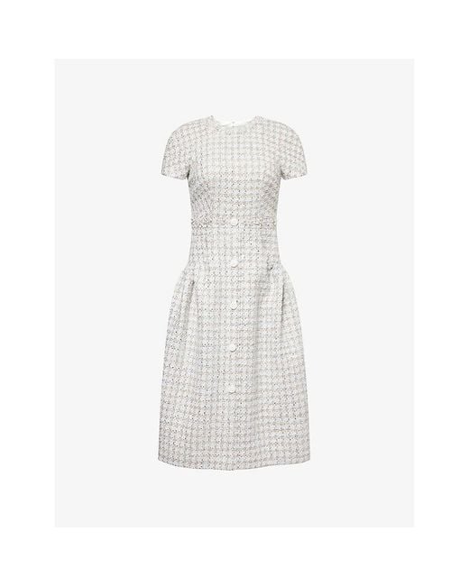 Huishan Zhang White Isabelle Check-Pattern Knit Midi Dress