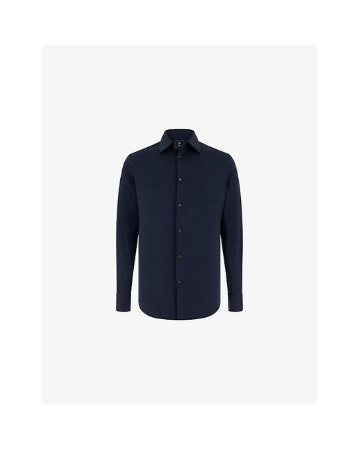 Boggi Blue Regular-Fit Cotton And Silk-Blend Polo Shirt for men