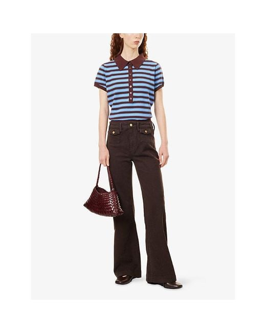 PAIGE Brown Leenah 32-Inch Patch-Pocket Stretch-Denim Jeans