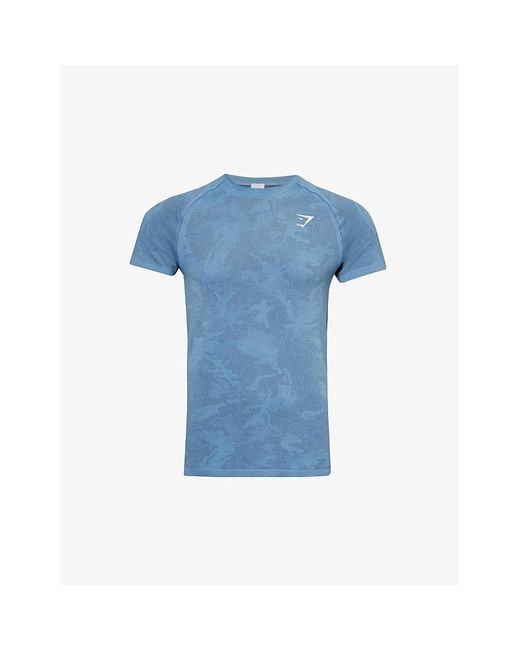 GYMSHARK Blue Geo Seamless Logo-print Recycled Polyester-blend T-shirt X for men