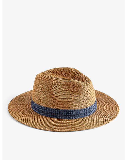 Ted Baker Brown Hurcann Printed-trim Woven Fedora Hat for men