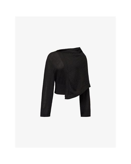 Rick Owens Black Draped Scarf Long-Sleeve Wool Jumper