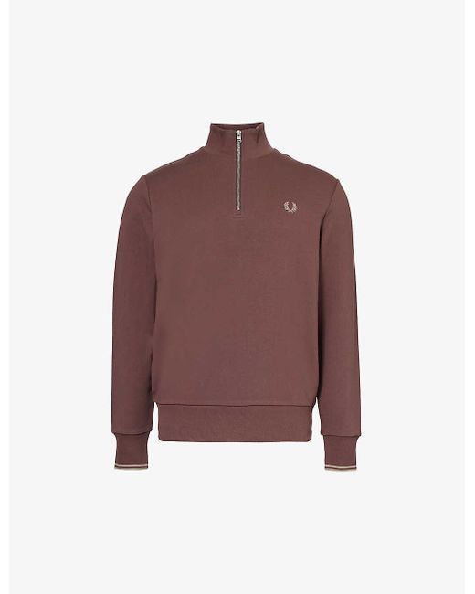 Fred Perry Purple Ringer Logo-embroidered Half-zip Cotton-jersey Sweatshirt X for men