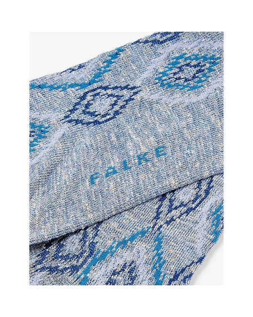 Falke Blue Ikat Spell Graphic-pattern Knitted Socks for men
