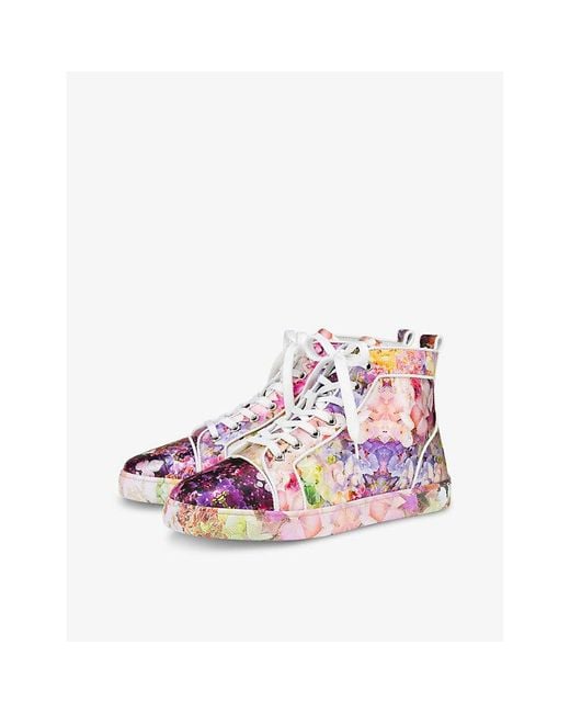 Christian Louboutin Pink Blooming Louis Orlato Abstract-print Silk High-top Trainers for men
