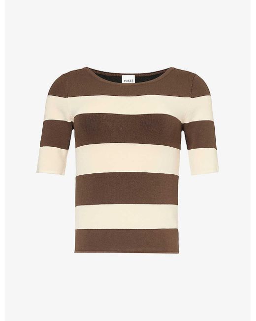 Posse Brown Theo Striped Knitted Top