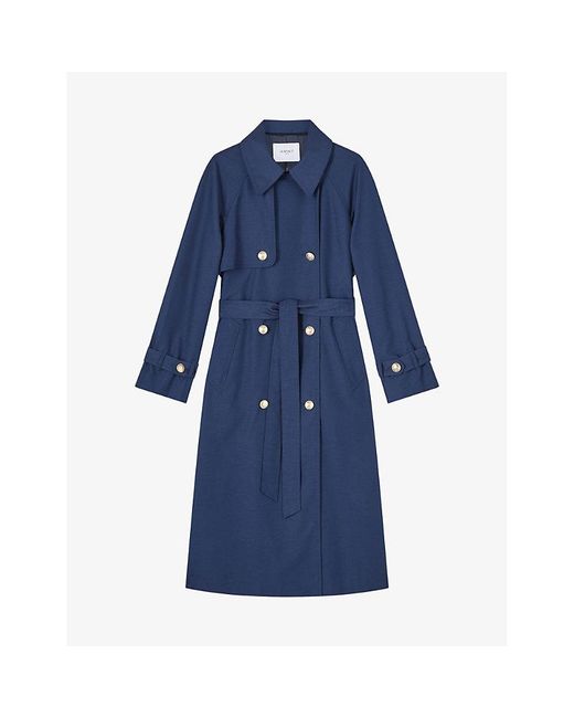 L.K.Bennett Blue Keaton Double-Breasted Woven Trench Coat