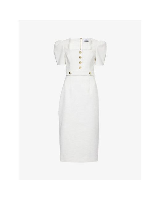 Rebecca Vallance White Clarisse Branded-hardware Cotton-blend Midi Dress