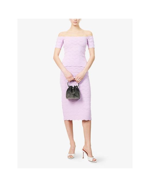 Hervé Léger Pink Lainey Scalloped Off-Shoulder Woven Top