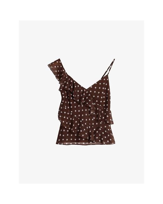 OMNES Brown Francie Polka-Dot Woven Top