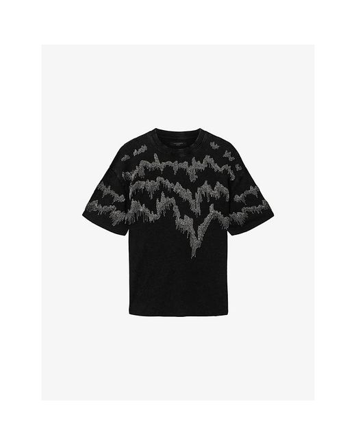 AllSaints Black Maia Etta Graphic-Print Oversized Cotton T-Shirt