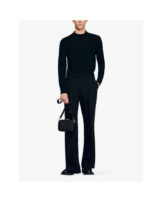 Sandro Black Logo-Embellished Leather Cross-Body Bag for men