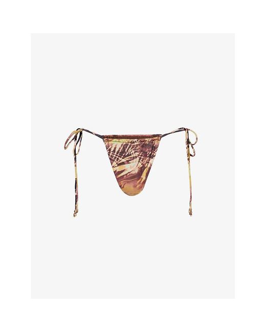 Jaded London White Aphrodite Graphic- Recycled-polyester-blend Bikini Bottoms