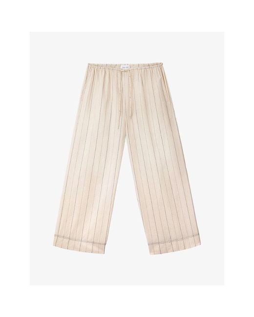 The White Company Natural Striped Cropped Cotton-Poplin Pyjama Bottoms