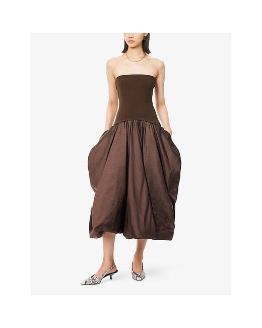 Jonathan Simkhai Brown Izzy Pouf-Skirt Knitted And Woven Midi Dress