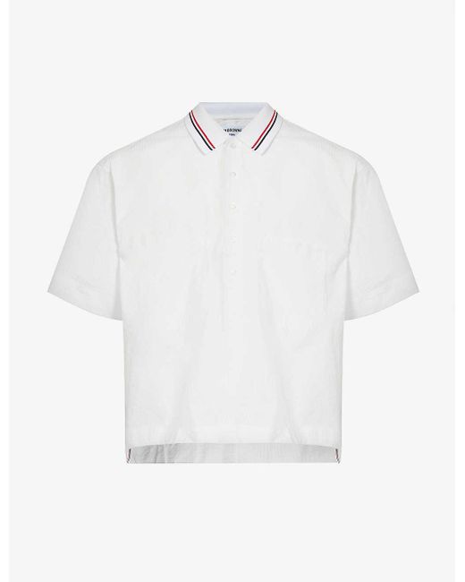 Thom Browne White Boxy-fit Short-sleeved Cotton Polo Shirt for men