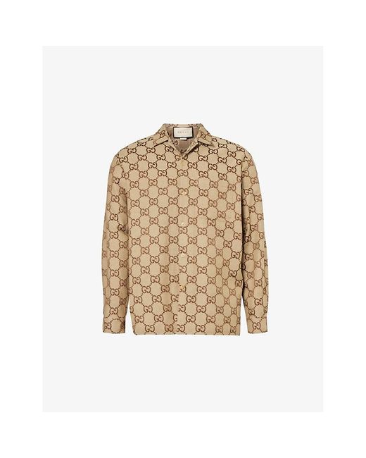 Gucci Natural Monogram-pattern Camp-collar Relaxed-fit Cotton-blend Shirt for men