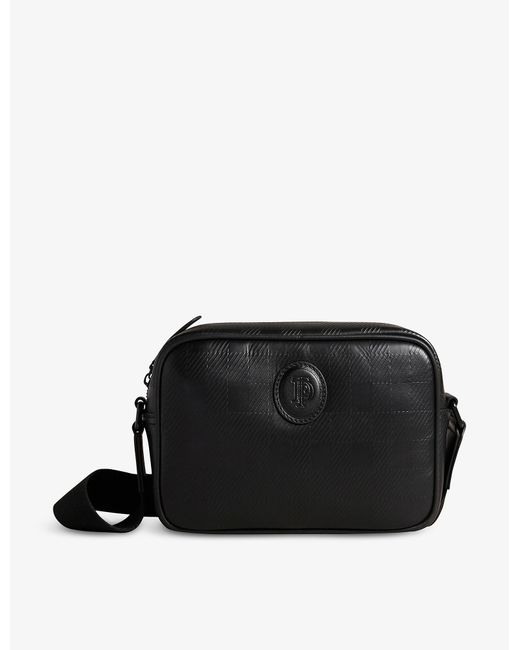 Ted Baker Black Chekam Logo-patch Debossed-check Leather Camera Bag for men