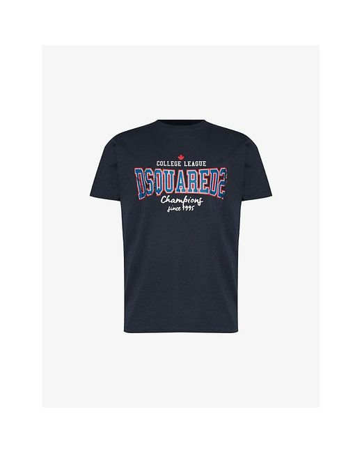 DSquared² Blue College Logo Text-print Cotton-jersey T-shirt for men