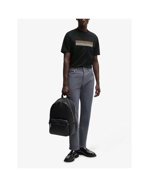 Boss Black Stripe-Embroidered Regular-Fit Cotton-Jersey T-Shirt for men