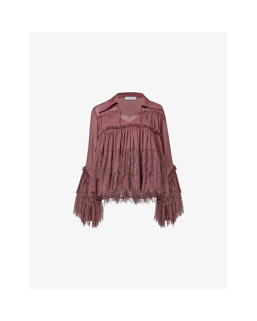 eem Red Neck-Tie Lace Blouse