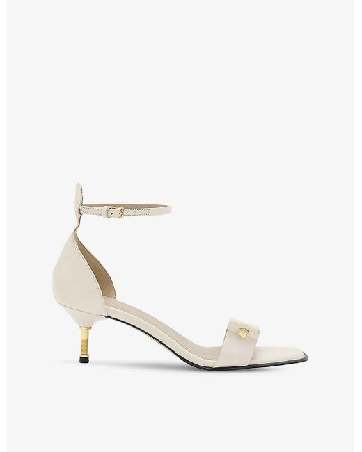 AllSaints White Gloria Stud-embellished Leather Heeled Sandals