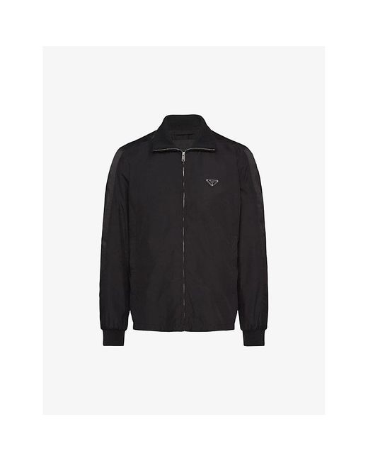 Prada Black Brand-patch Spread-collar Silk-blend Jacket for men