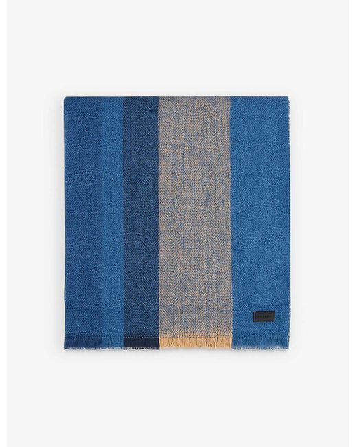 Ted Baker Blue Alfredy Stripe-detail Woven Scarf for men