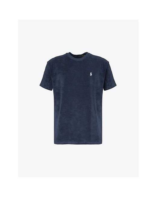 Polo Ralph Lauren Blue Brand-embroidered Terry-texture Cotton-blend T-shirt for men