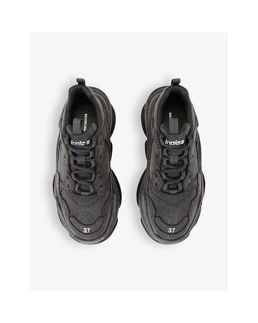 Balenciaga Black Triple S Chunky-sole Leather And Denim Low-top Trainers