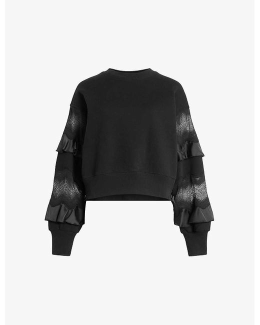 AllSaints Black Gracie Lace-trim Organic-cotton Sweatshirt X