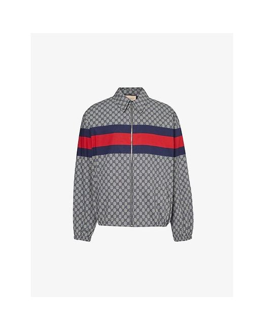 Gucci Gray Monogram-pattern Spread-collar Cotton Jacket for men