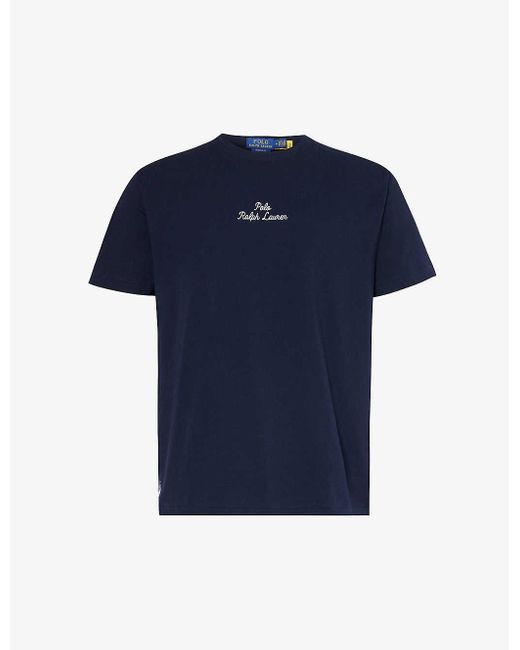 Polo Ralph Lauren Blue Script Logo Text-print Cotton-jersey T-shirt for men