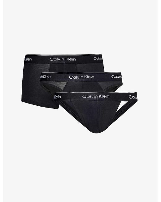 Calvin Klein Black Logo-waistband Pack Of Three Stretch-cotton Underwear for men