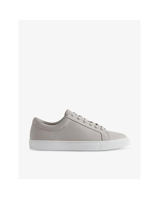 Reiss Gray Luca Grained Leather Low-Top Trainers for men