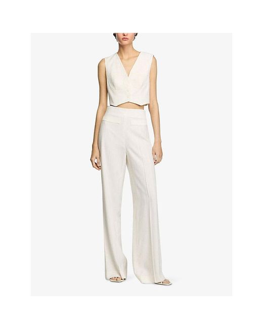 Sandro White Sequin-Embellished Cropped Woven Top