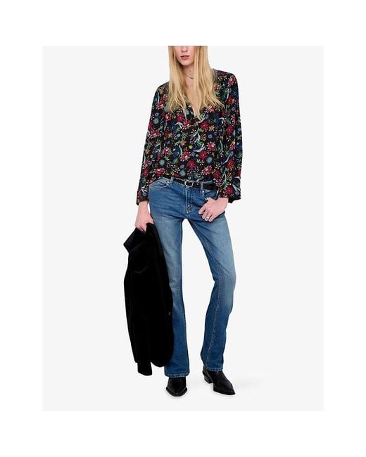 Zadig & Voltaire Black Torny Tunic Floral-Print Woven Top