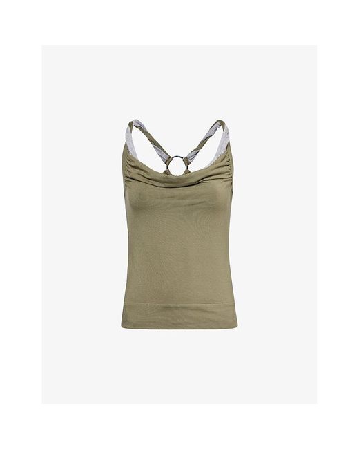 Jaded London Green Draped-neckline Slim-fit Stretch-woven Top