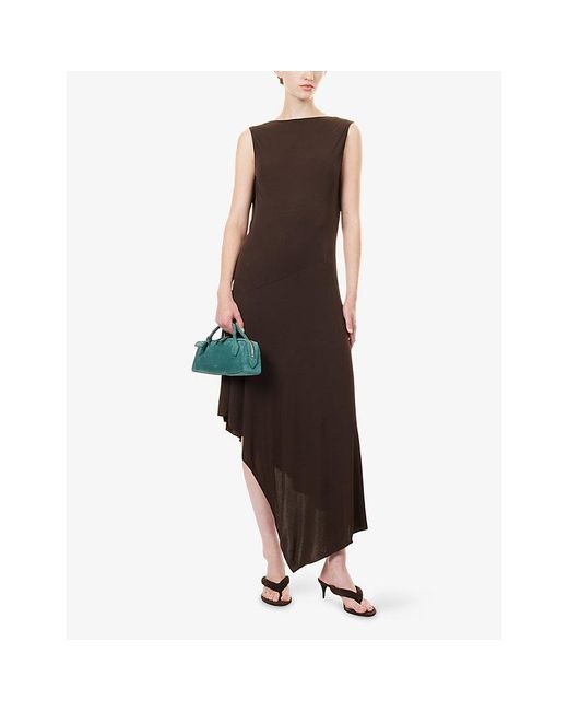 Alaïa Brown Draped Backless Crepe Midi Dress