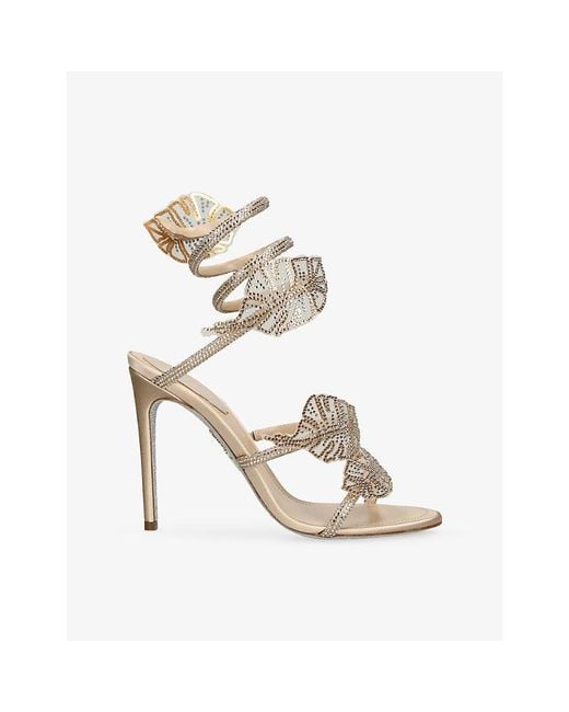 Rene Caovilla Metallic Jewel Leaf 105 Satin Heeled Sandals