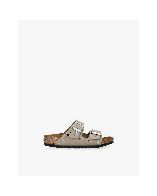 Birkenstock White Arizona Rivets Suede Sandals