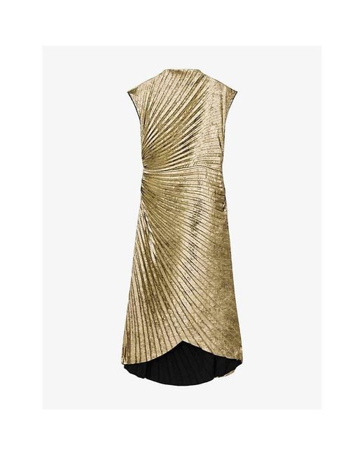 AllSaints Natural Rayanna Pleated Woven Midi Dress
