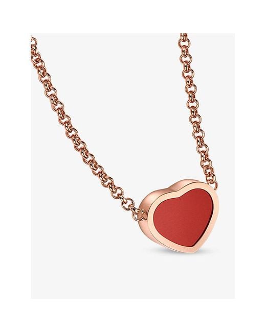 Chopard Pink Happy Hearts 18ct Rose-gold And Carnelian Pendant Necklace