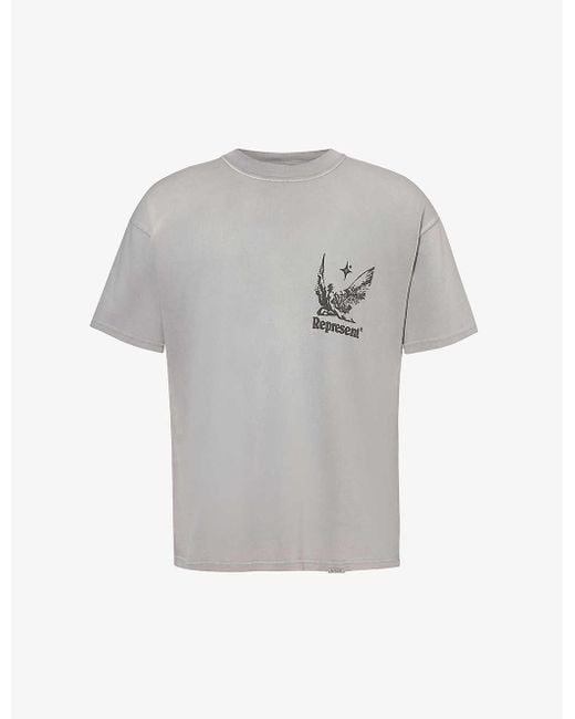 Represent Gray Icarus Graphic-print Cotton-jersey T-shirt for men