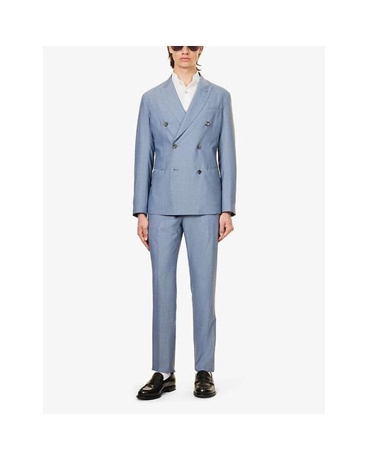 Emporio Armani Blue Stripe-print Double-breasted Virgin-wool Suit for men