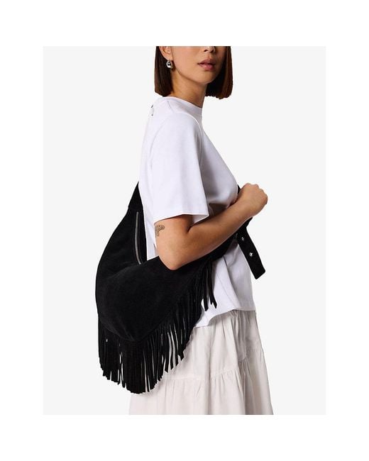Whistles Black Sia Fringed Suede Cross-Body Bag