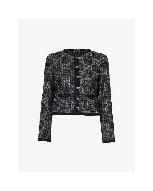 Gucci Black Monogram-pattern Bouclé-texture Wool And Cotton-blend Jacket