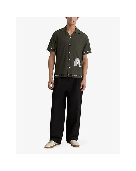 Reiss Green Solano Contrast-Trim Woven Shirt for men